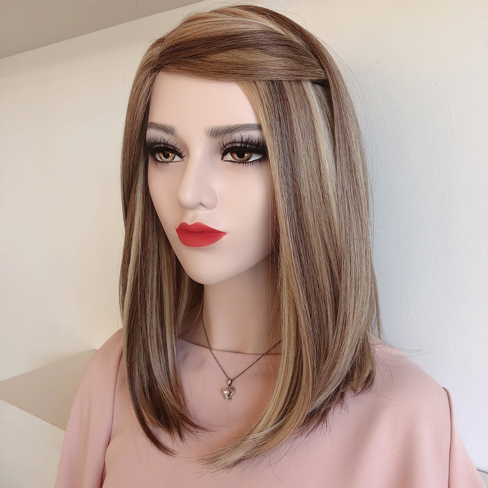 14" Balayage Blonde Wig Tricolor Brown Blonde Straight Wig | Audrey